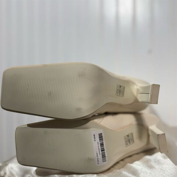 Oak + Fort Cream Mid Calf Heeled Boots Women’s 7 Square Toe Minimalist Y2K - Picture 8 of 10